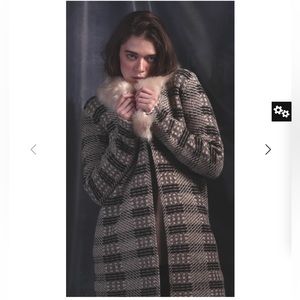 Love Token Long Sleeve Faux Fur Trim Cardigan Sweater Coat